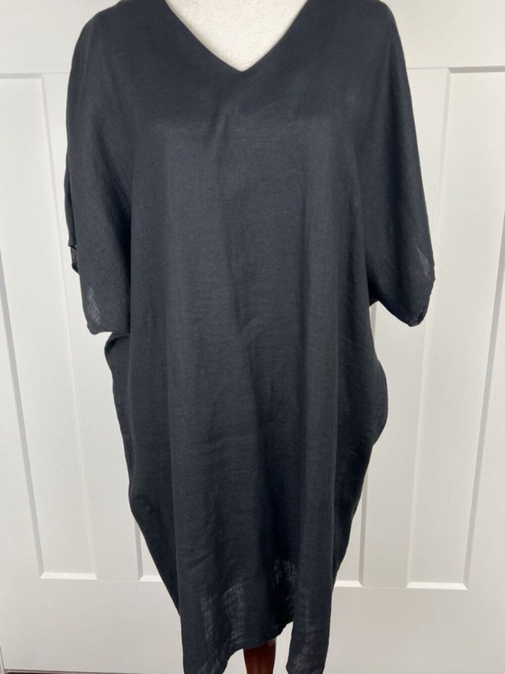 Chico’s Linen Wedge Dress Womens 2 Black NWT Oversized Short Sleeve Tunic